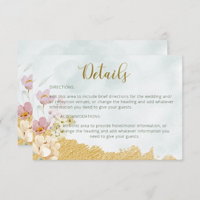 Gold Dipped Floral Wedding Details Card (Front/Back)