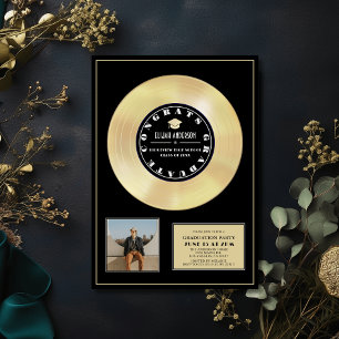 Gold Disc Vinyl Black Plaque Photo Graduation Invitation