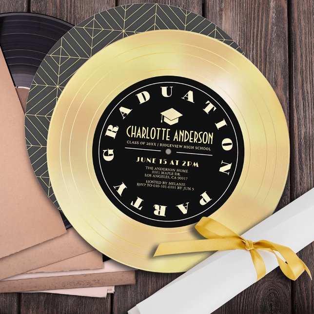 Gold Disc/Vinyl Record Graduation Party Invitation (Creator Uploaded)