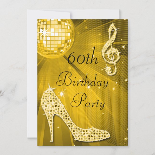 Gold Disco Ball and Heels 60th Birthday Invitation (Front)
