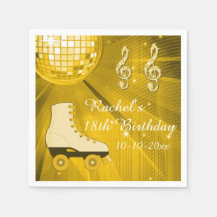 Gold Disco Ball and Roller Skates 18th Birthday Napkin