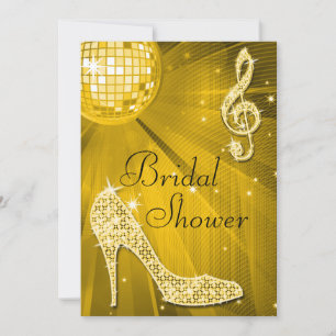 Gold Disco Ball and Sparkle Heels Bridal Shower Invitation