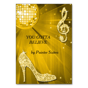 Gold Disco Ball and Stiletto Shoe Double Sided Table Number