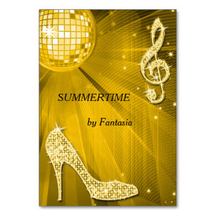 Gold Disco Ball and Stiletto Shoe Double Sided Table Number