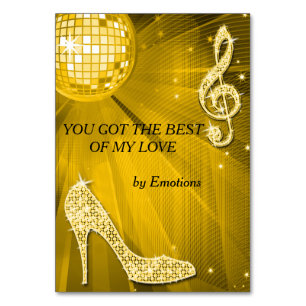 Gold Disco Ball and Stiletto Shoe Double Sided Table Number