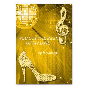 Gold Disco Ball and Stiletto Shoe Double Sided Table Number