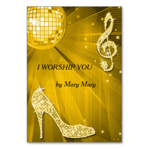 Gold Disco Ball and Stiletto Shoe Double Sided Table Number