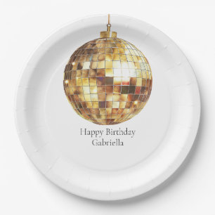 Gold Disco Ball Birthday Paper Plate