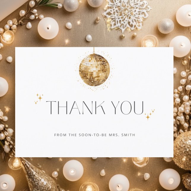 Gold Disco Ball Bridal Shower Thank You Card (Creator Uploaded)