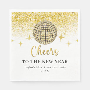 Gold Disco Ball Cheers New Years Eve Party Napkin
