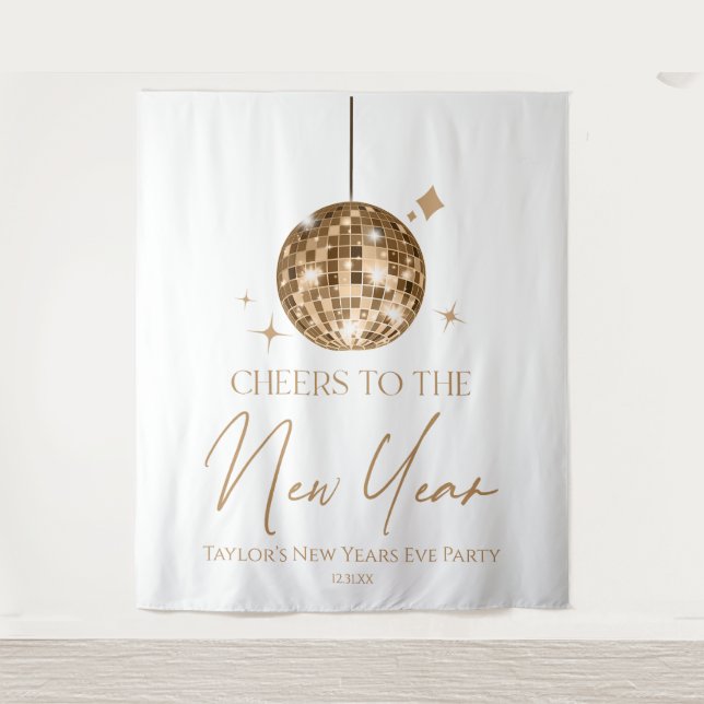 Gold Disco Ball Cheers New Years Eve Party  Tapestry (Front)