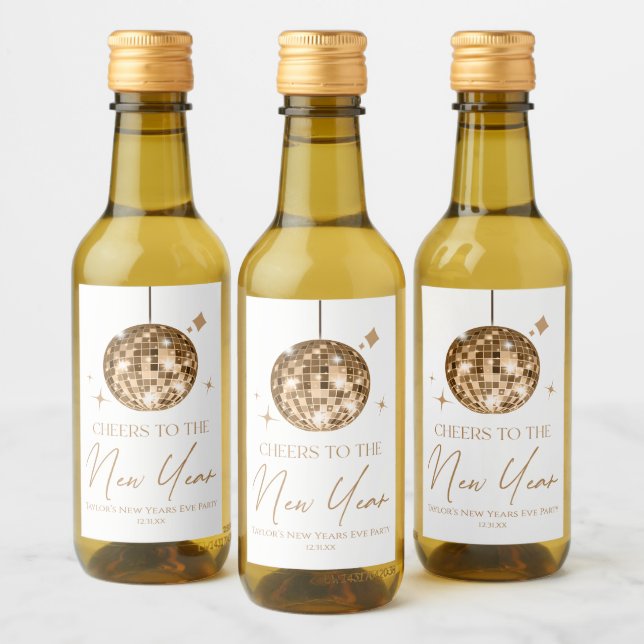 Gold Disco Ball Cheers New Years Eve Party  Wine Label (Bottles)