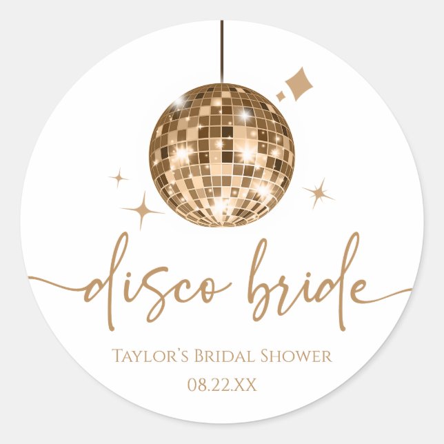 Gold Disco Ball Disco Bride Bridal Shower Classic Round Sticker (Front)