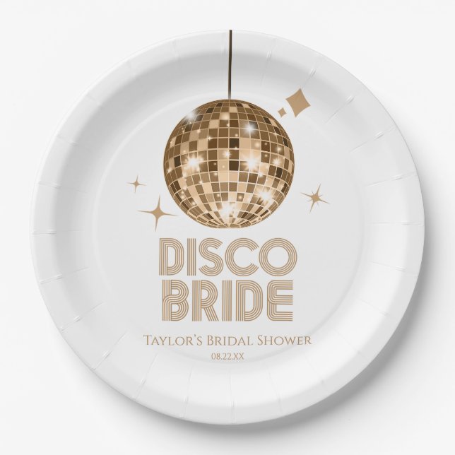 Gold Disco Ball Disco Bride Bridal Shower Paper Plate (Front)