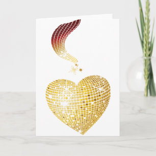 Gold Disco Ball Heart Holiday Card