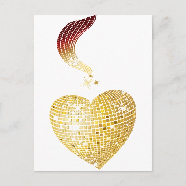 Gold Disco Ball Heart Postcard (Front)