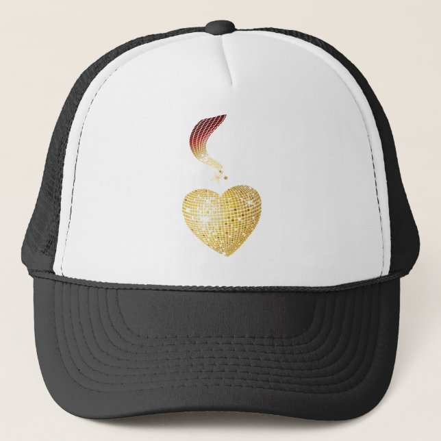 Gold Disco Ball Heart Trucker Hat (Front)