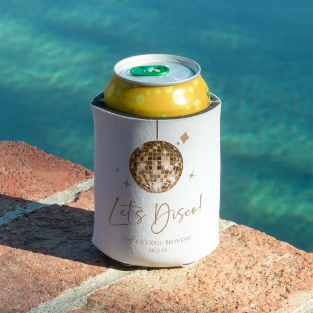Gold Disco Ball Let's Disco Birthday Party Can Cooler (In Situ Pool)