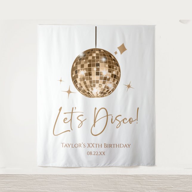 Gold Disco Ball Let's Disco Birthday Party Tapestry (Front)