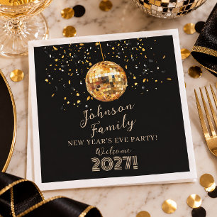 Gold Disco Ball New Year's Eve Party Napkin