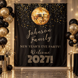 Gold Disco Ball New Year's Eve Party Welcome Sign Tapestry