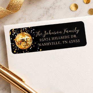 Gold Disco Ball New Year's Eve Return Address Label