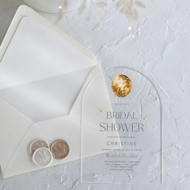 Gold Disco Ball Sparkle Bridal Shower Acrylic Invitations (Creator Uploaded)