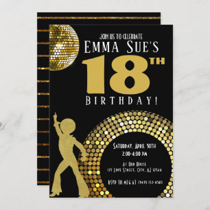 Gold Disco Ball Studio 54 Party Any Age Birthday  Invitation