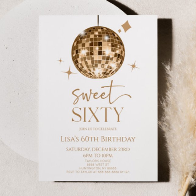 Gold Disco Ball Sweet Sixty 60th Birthday Party Invitation (Creator Uploaded)