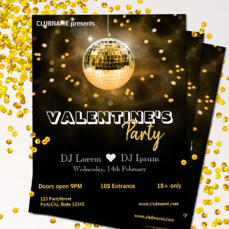 Gold Disco Ball Valentine's Day Party Flyer