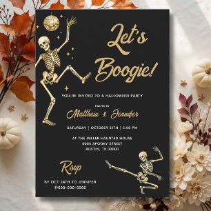 Gold Disco Dancing Skeleton Halloween Party Invitation