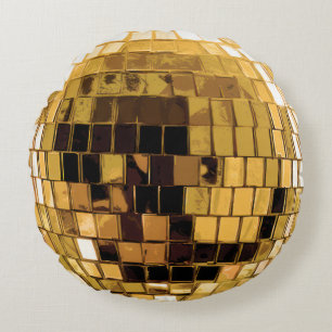 Gold Disco Disco Ball Round Cushion