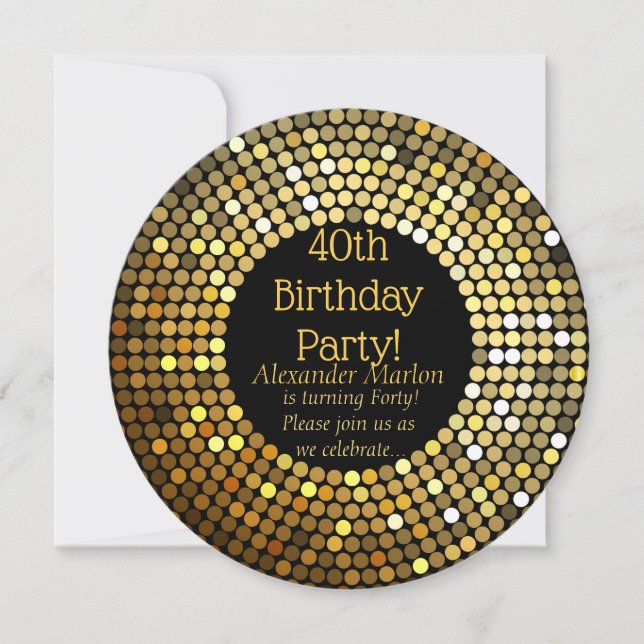 Gold Disco glitter Birthday party Invitation (Front)
