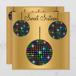 GOLD DISCOBALL SWEET SIXTEEN PARTY INVITATION