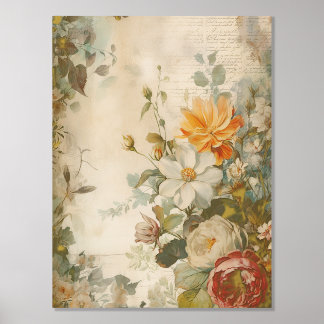 Gold Distressed Grunge Flowers 18 Foil Prints