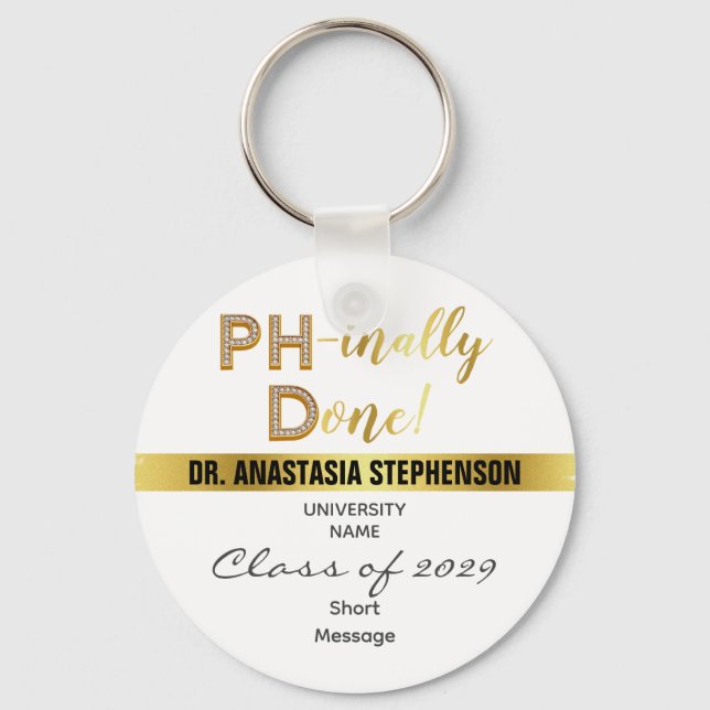 Gold Doctorate PhD Degree Graduation Party Favour Key Ring (Front)