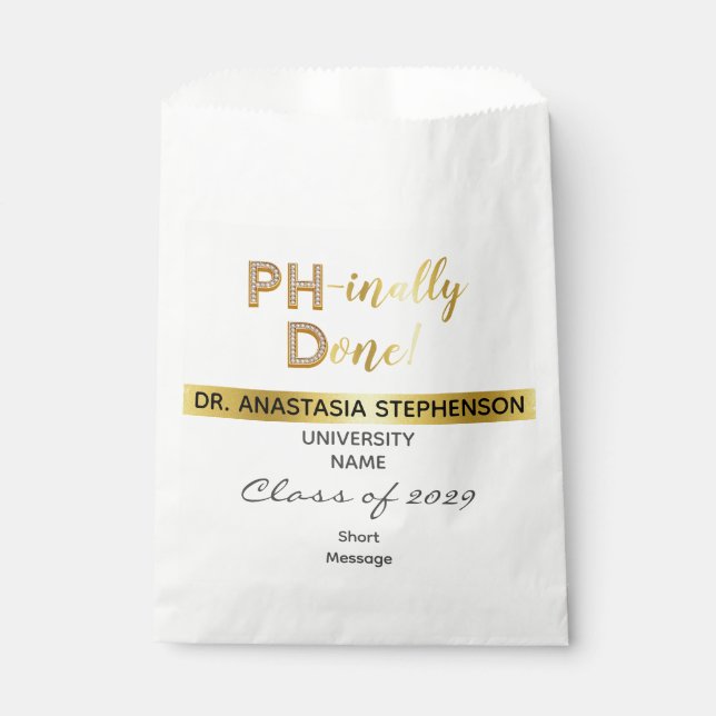 Gold Doctorate PhD Graduation Ceremony Party Favour Bag (Front)
