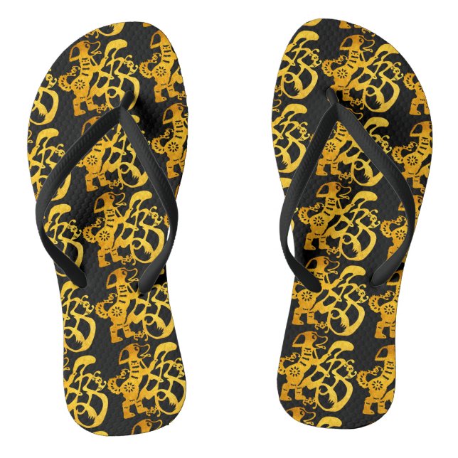 Gold Dog Papercut Chinese New Year 2018 Flip Flop (Footbed)