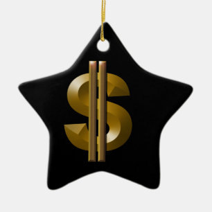 Gold Dollar Sign Ceramic Ornament
