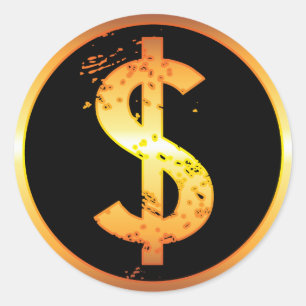 GOLD DOLLAR SIGN CLASSIC ROUND STICKER