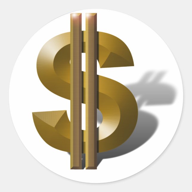 Gold Dollar Sign Classic Round Sticker (Front)
