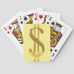 Gold Dollar Sign on Yellow Playing Cards