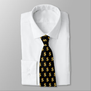 Gold Dollar Signs On Black Tie