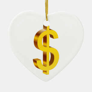 Gold Dollar Symbol Ceramic Tree Decoration