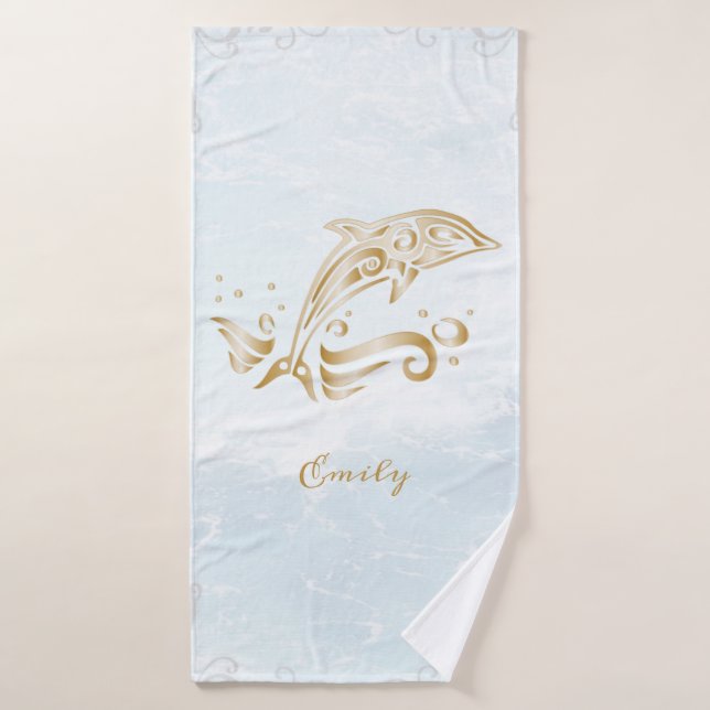 Gold Dolphin Personalised Bath Towel Set (Bath Towel)
