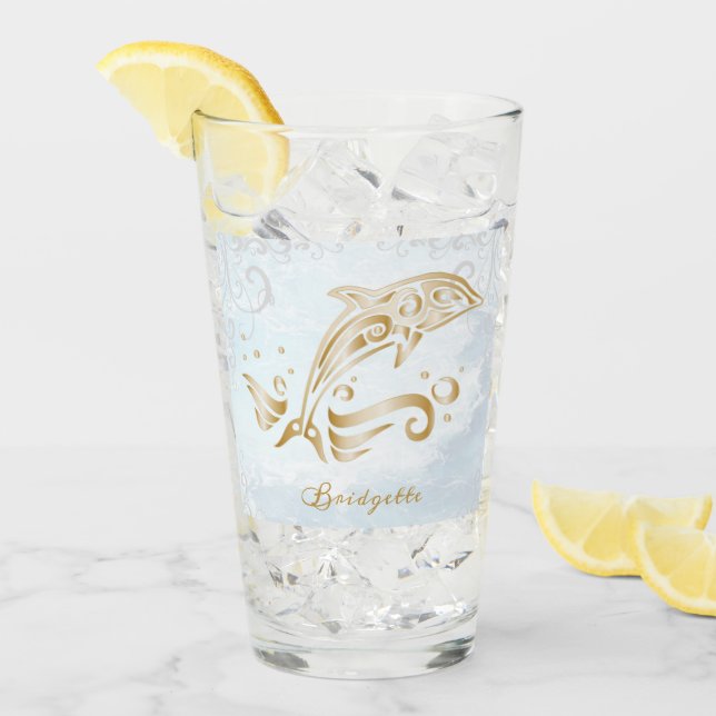 Gold Dolphin Personalised Glass Cup (Front Ice)