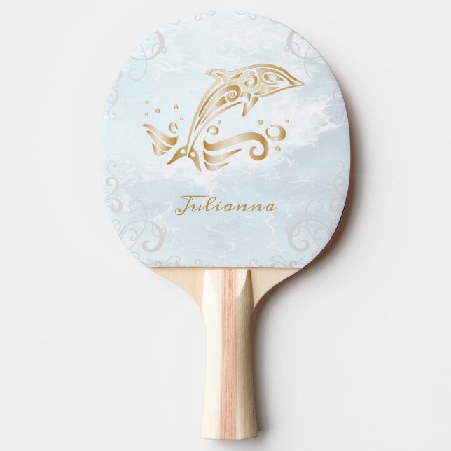 Gold Dolphin Personalised Ping Pong Paddle (Front)