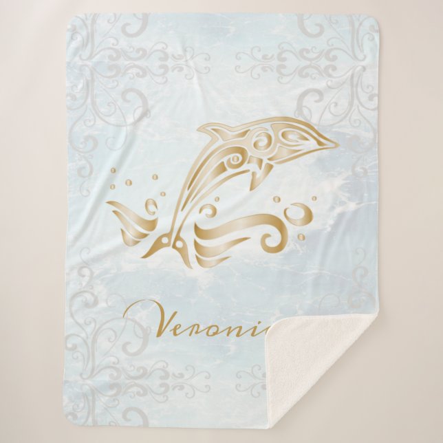 Gold Dolphin Personalised Sherpa Blanket (Front)