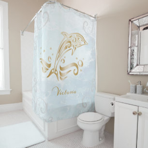 Gold Dolphin Personalised Shower Curtain