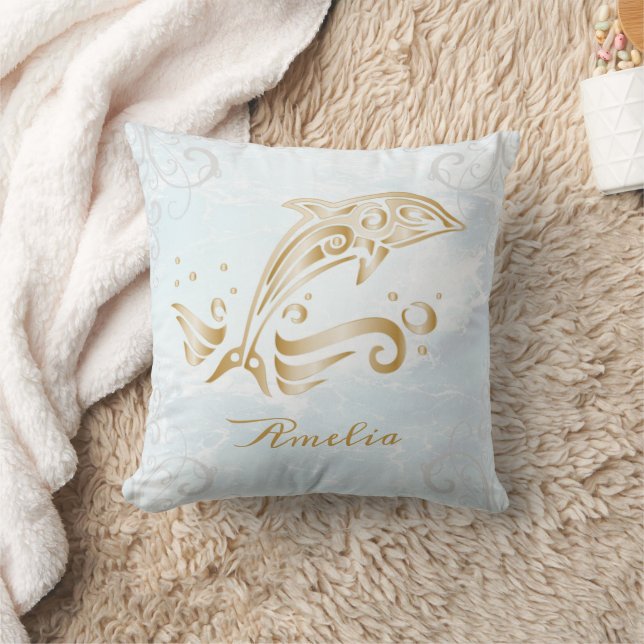 Gold Dolphin Personalised Throw Pillow (Blanket)